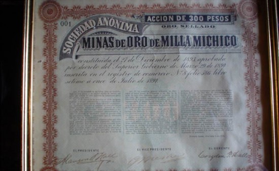 Acciones de la sociedad del yerno de Olascoaga, asesinado en 1902.