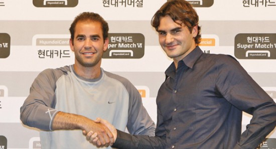 Federer y Sampras mostraron su buen humor en la presen-tacin.