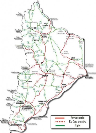 Foto: Mapa de las rutas en Neuquén. (Dirección Provincial de Vialidad).