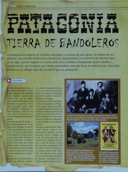 Facsímil de la nota sobre los bandoleros de la Patagonia, repro- ducida del "Río Negro" en la revista "RE".