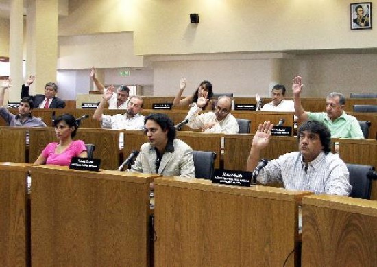 Todos levantan la mano menos los representantes de Unin de los Neuquinos. Burgos presidir el Deliberante un ao ms. 