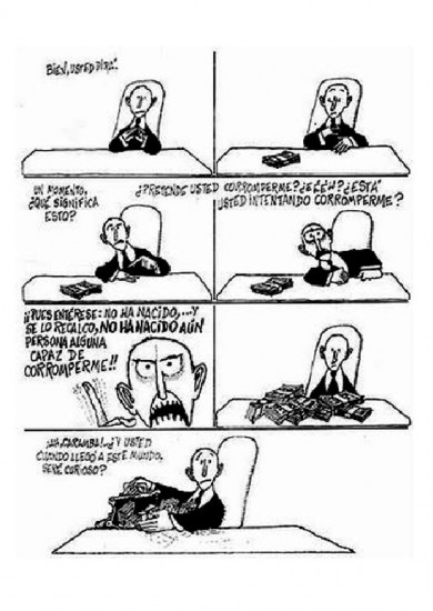 Facetas como la extensin de las conductas corruptas, la ausencia de accin de la Justicia o la falsa o doble moral de los funcionarios pblicos forman parte de las crticas hechas por distintos humoristas grficos al fenmeno del soborno y la corrupcin. 