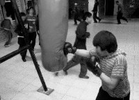 En Villa Obrera los chicos "hacen guantes" en el marco de un programa de boxeo amateur a cargo de "Tito" Ceballos. 