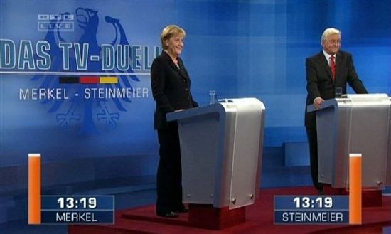 Steinmeier y Merkel en el duelo televisivo que protagonizaron. 