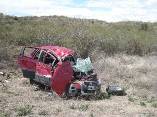 El Fiat Idea qued destruido a un costado de la Ruta 22. 